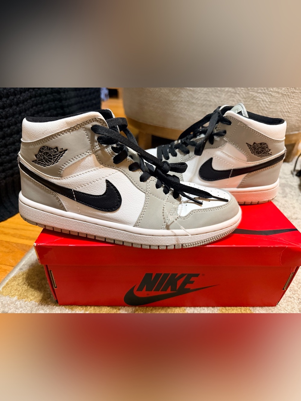 Nike Men’s Mid-Top Sneakers in White, Light Gray & Black